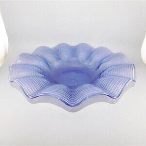 41/796 Vintage Art Glass Blue Glass Bowl with Lines Textured Underneath 14 3/8 x